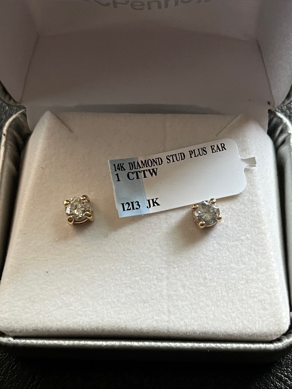 JC Penny Gold Diamond is Stud Earrings - Gold and White